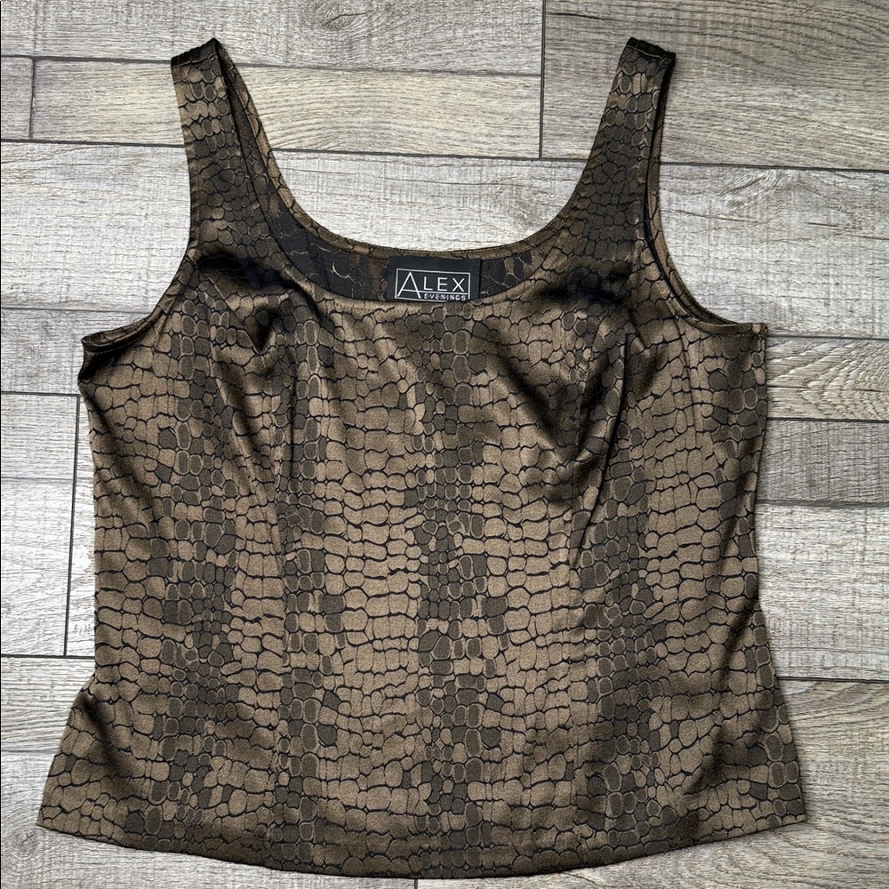 Alex Evenings Tan and Black Snake Print Tank Top